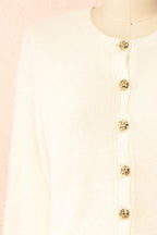 Shawna | Ivory Fuzzy Knit Cardigan with Gold Buttons