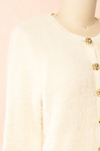 Shawna | Ivory Fuzzy Knit Cardigan with Gold Buttons