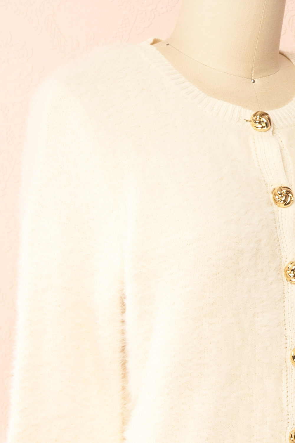 Shawna | Ivory Fuzzy Knit Cardigan with Gold Buttons