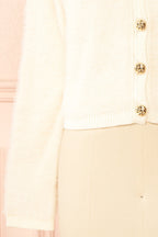 Shawna | Ivory Fuzzy Knit Cardigan with Gold Buttons
