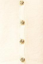Shawna | Ivory Fuzzy Knit Cardigan with Gold Buttons