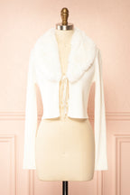Sherie Ivory | Ribbed Cardigan with Faux Fur Collar