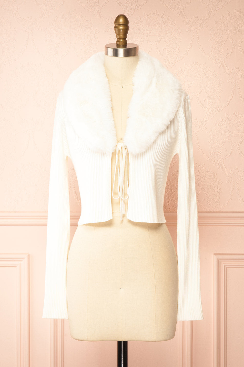 Sherie Ivory | Ribbed Cardigan with Faux Fur Collar