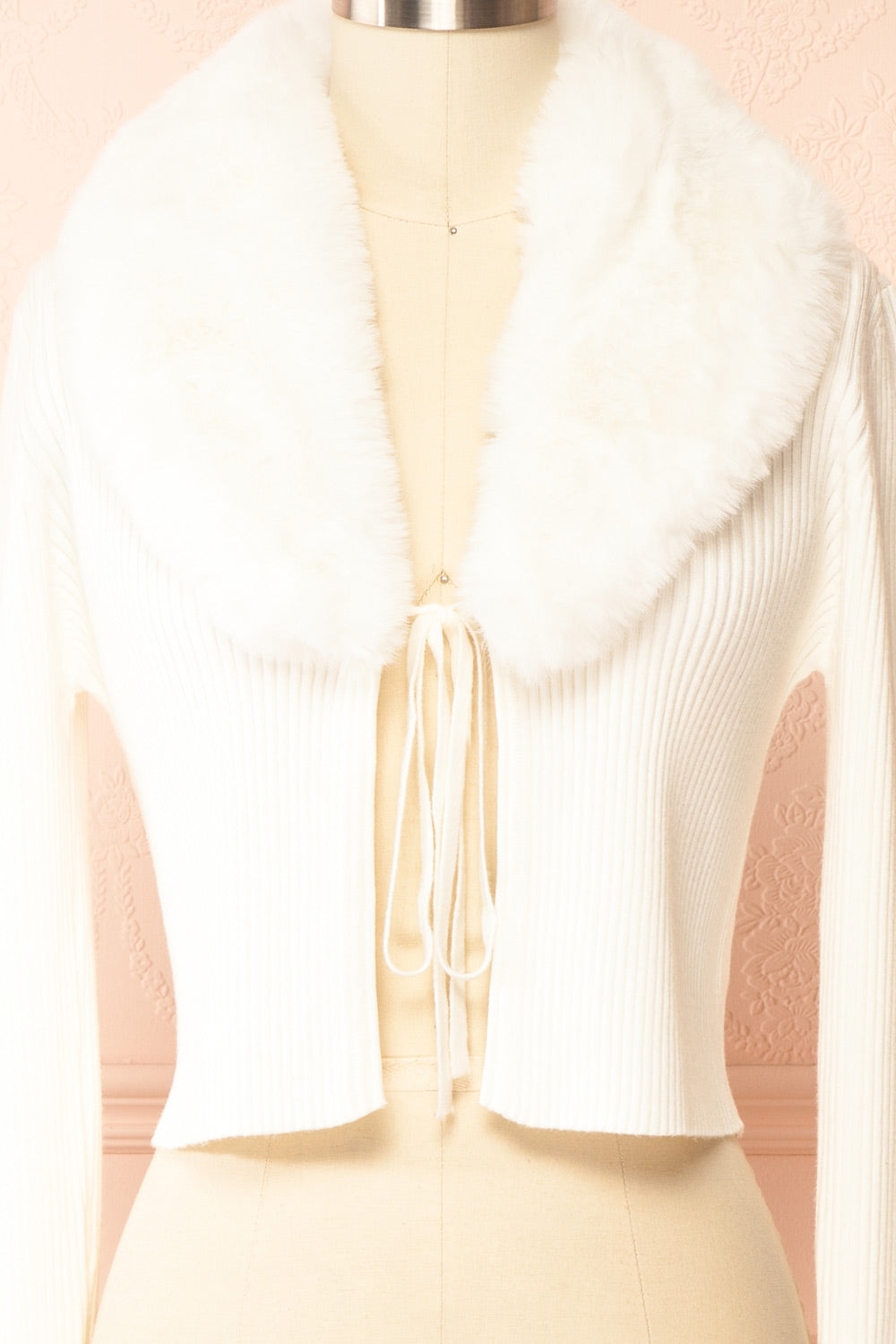 Sherie Ivory | Ribbed Cardigan with Faux Fur Collar