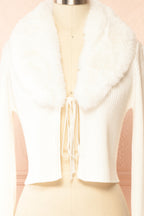 Sherie Ivory | Ribbed Cardigan with Faux Fur Collar