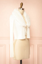 Sherie Ivory | Ribbed Cardigan with Faux Fur Collar