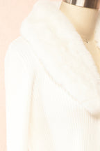 Sherie Ivory | Ribbed Cardigan with Faux Fur Collar