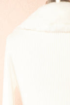 Sherie Ivory | Ribbed Cardigan with Faux Fur Collar