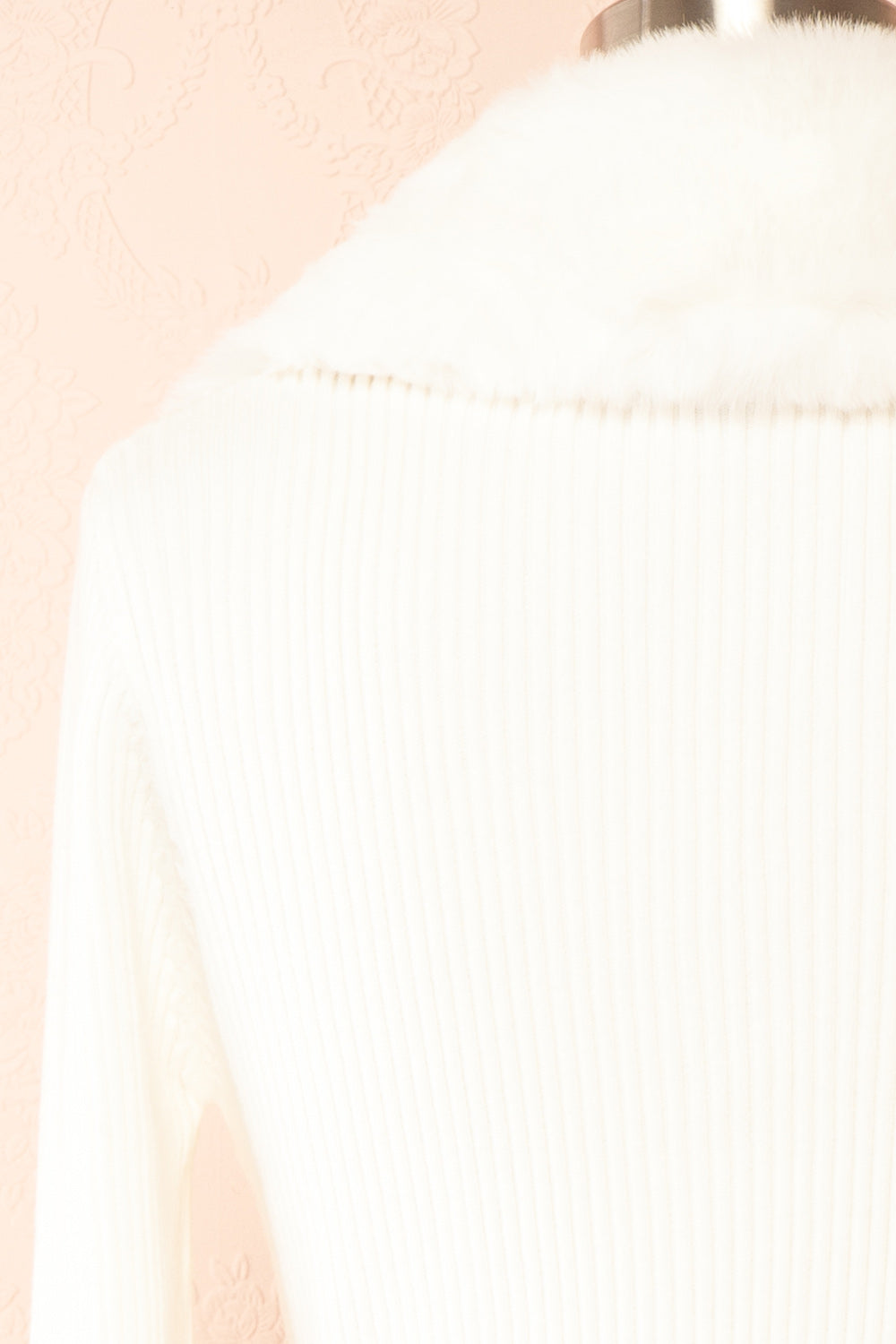 Sherie Ivory | Ribbed Cardigan with Faux Fur Collar