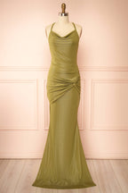 Siham Khaki | Shimmering Maxi Dress with Open Back