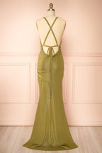 Siham Khaki | Shimmering Maxi Dress with Open Back