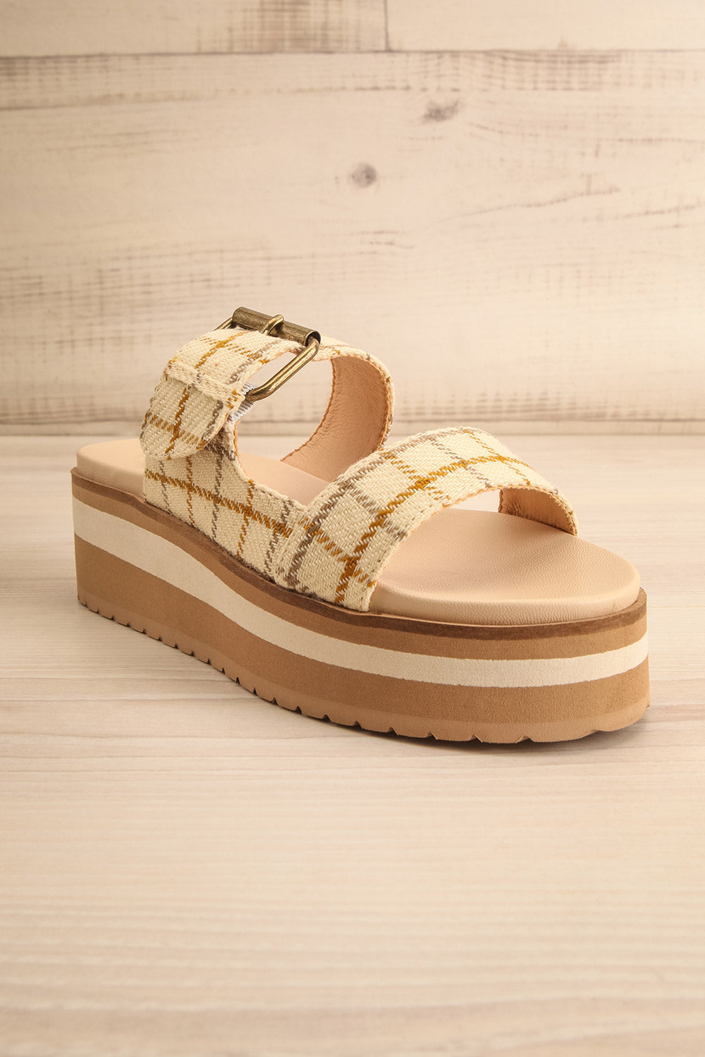 Teraisa | Platform Slide Sandals w/ Gingham Straps