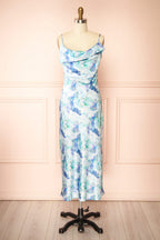 Theana | Long Dress with Blue Floral Pattern