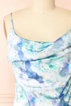 Theana | Long Dress with Blue Floral Pattern