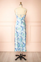 Theana | Long Dress with Blue Floral Pattern