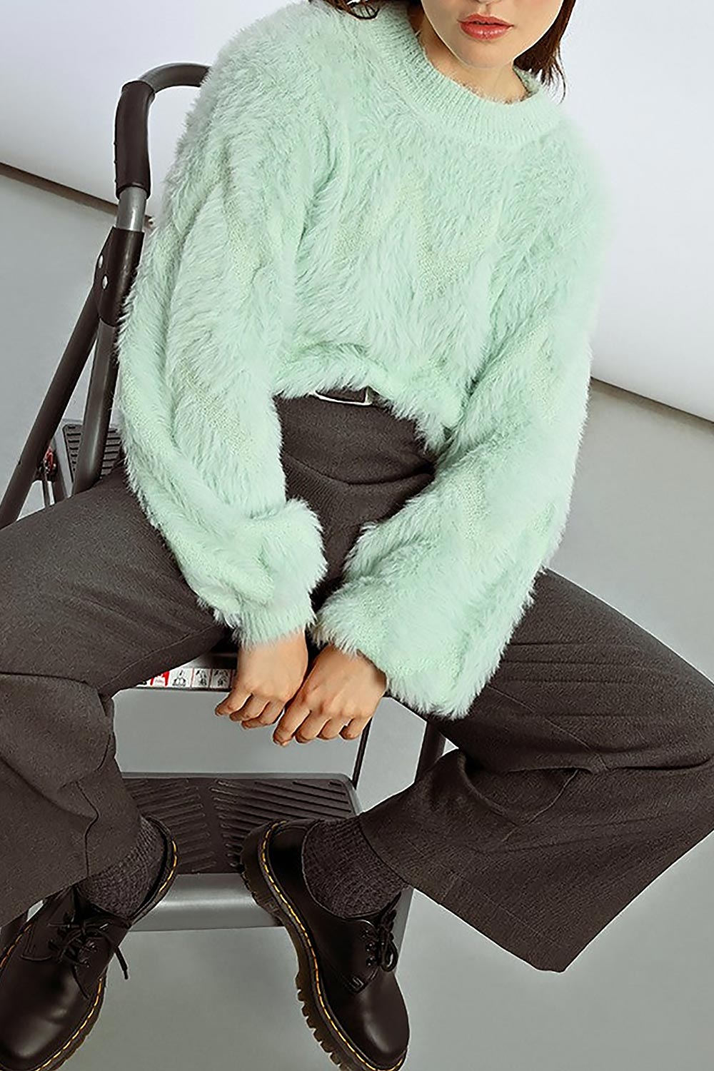 Urtu Mint | Fuzzy Herringbone Sweater