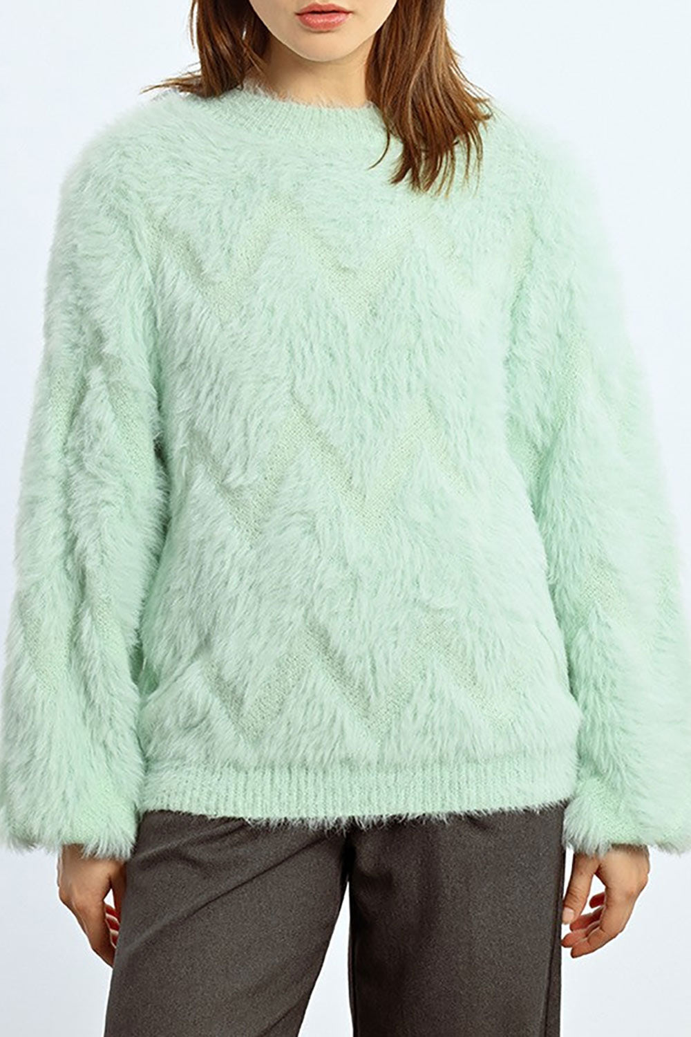 Urtu Mint | Fuzzy Herringbone Sweater