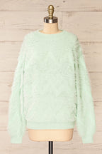 Urtu Mint | Fuzzy Herringbone Sweater