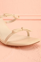 Wendie | Ivory Square-Toe Block Heels with Bow Detail