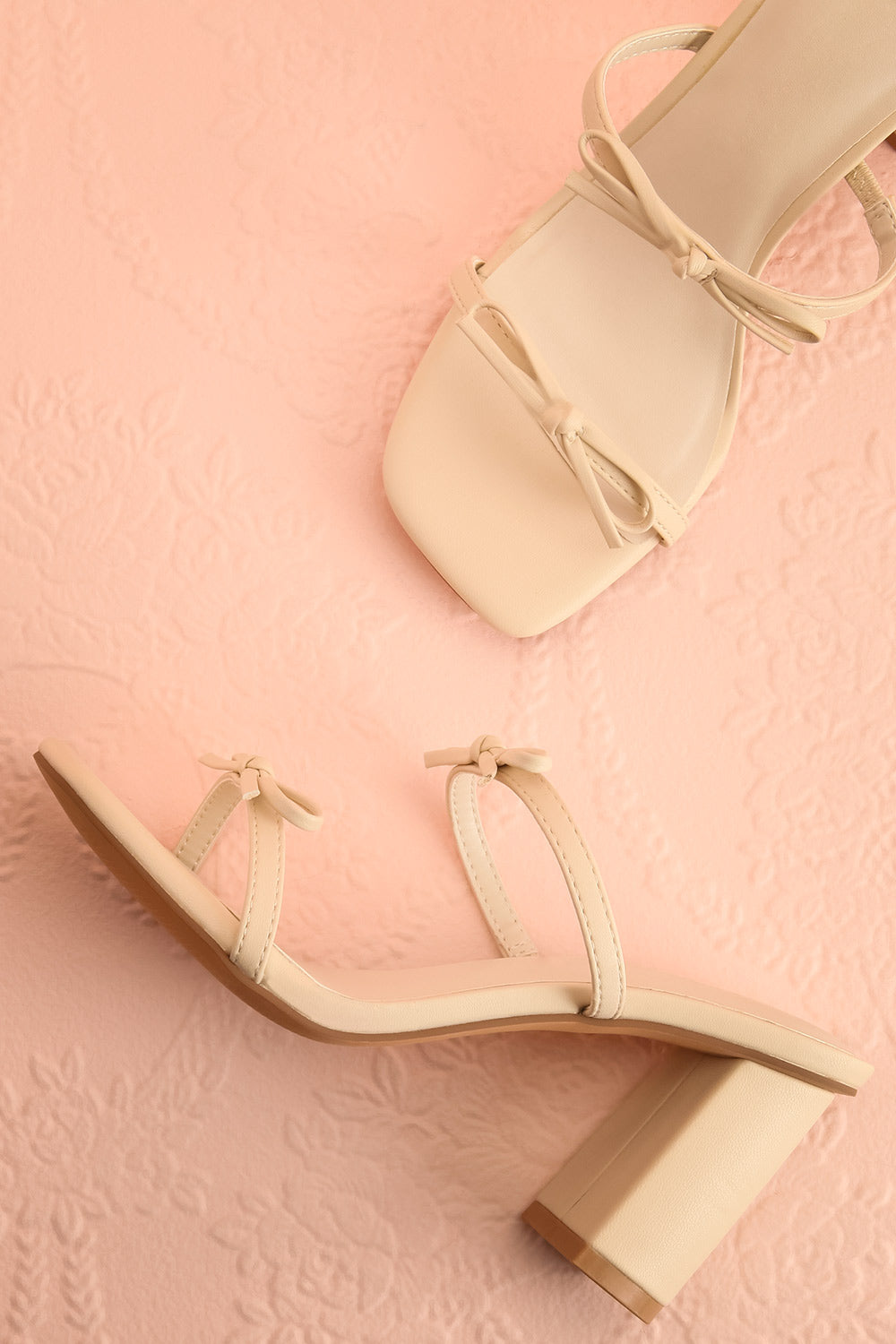 Wendie | Ivory Square-Toe Block Heels with Bow Detail