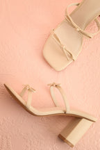 Wendie | Ivory Square-Toe Block Heels with Bow Detail