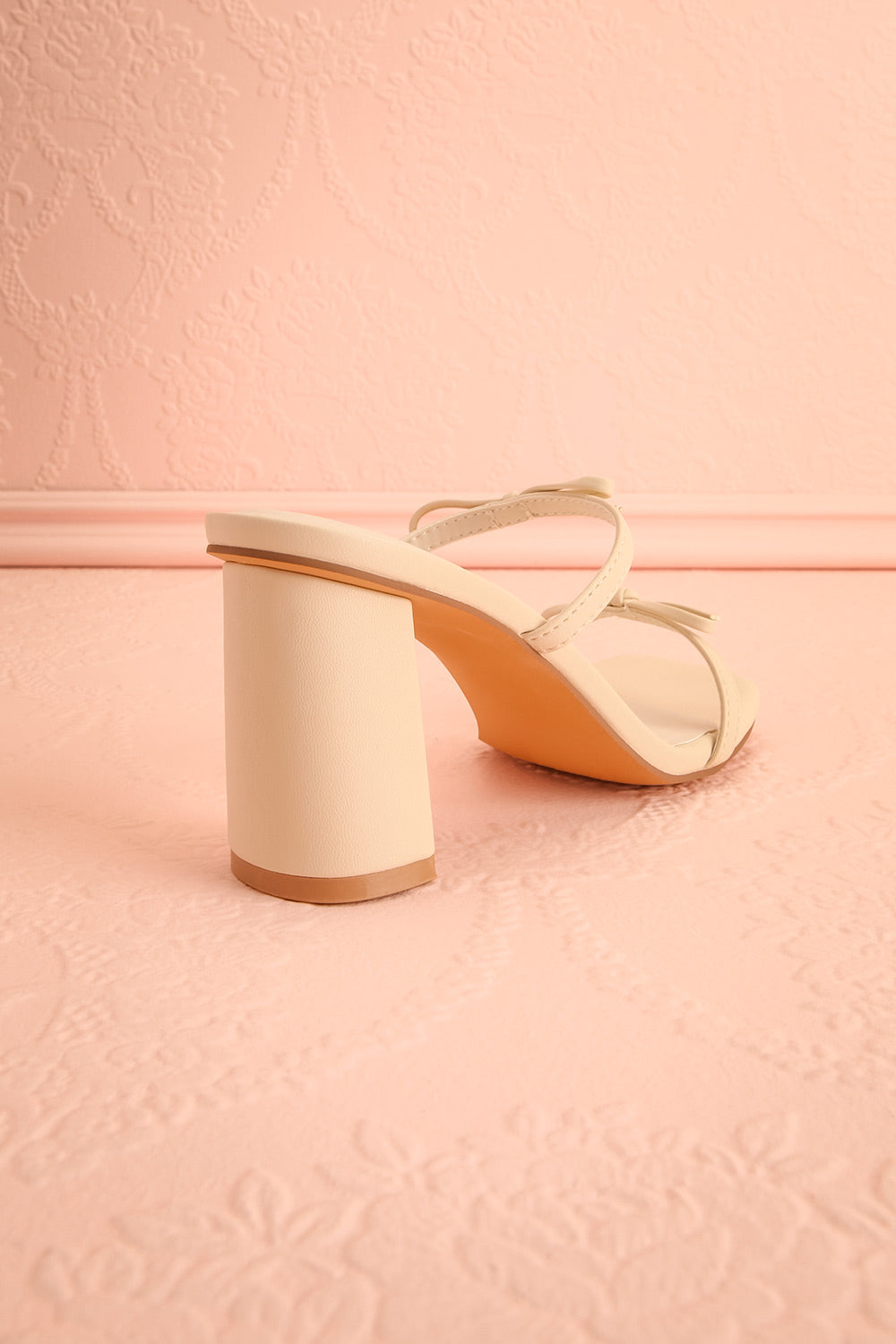 Wendie | Ivory Square-Toe Block Heels with Bow Detail