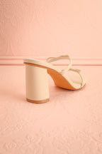 Wendie | Ivory Square-Toe Block Heels with Bow Detail
