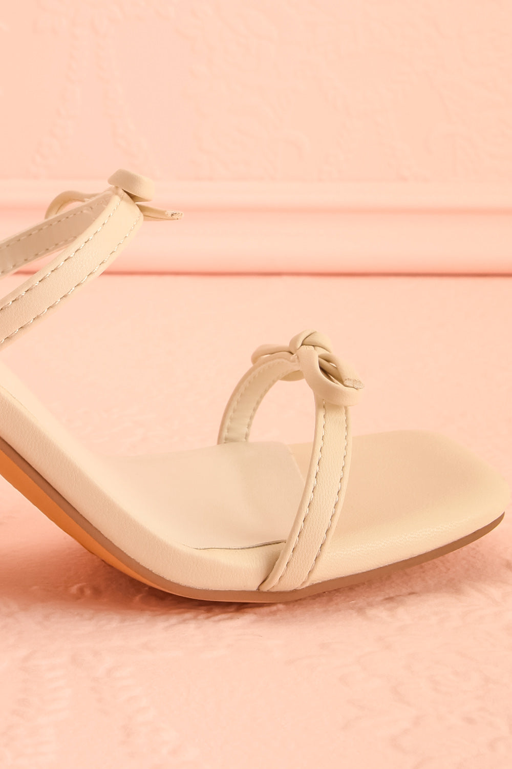 Wendie | Ivory Square-Toe Block Heels with Bow Detail