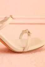 Wendie | Ivory Square-Toe Block Heels with Bow Detail