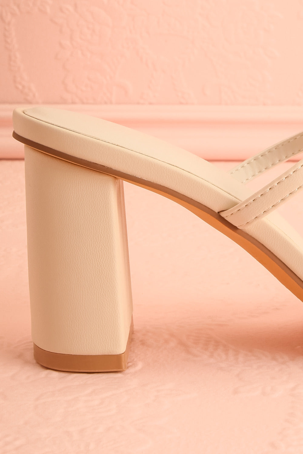 Wendie | Ivory Square-Toe Block Heels with Bow Detail