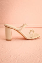 Wendie | Ivory Square-Toe Block Heels with Bow Detail