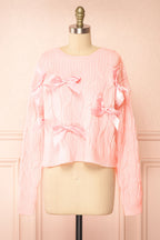Zorane | Pink Knit Sweater w/ Satin Bows