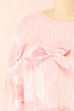 Zorane | Pink Knit Sweater w/ Satin Bows